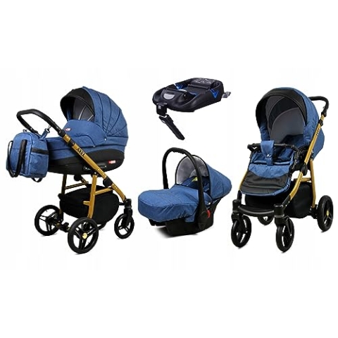 BabyLux® Kinderwagen Set 4 in 1 - Axel - incl. Babywanne, Buggy Sportsitz, Auto-Babyschale, ISOFIX-Basisstation - Autositz - Kinderwagenset - Kombikinderwagen mit Wickeltasche usw.
