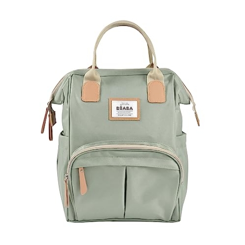 BÉABA - Wickelrucksack für Babys - Großes Fassungsvermögen - Inklusive Wickelunterlage - Zahlreiche Fächer - Große Öffnung - Isothermes Fach - Multifunktionale Wickeltasche - Wellington - Salbeigrün
