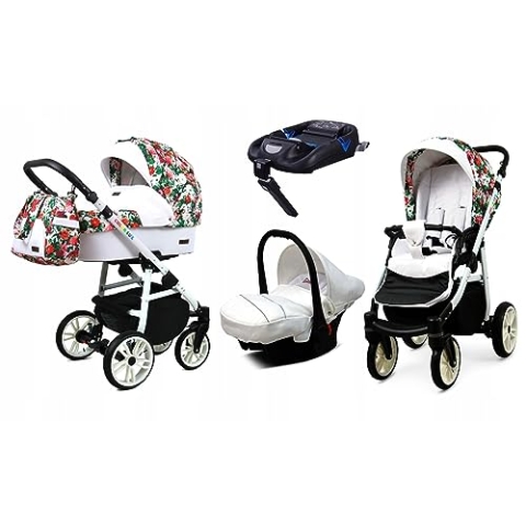 BabyLux® Kinderwagen Set 4 in 1 - Color Lux - incl. Babywanne, Buggy Sportsitz, Auto-Babyschale, ISOFIX-Basisstation - Autositz - Kinderwagenset - Kombikinderwagen mit Wickeltasche usw.