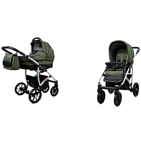 BabyLux Largo 2-in-1 Baby Kinderwagen Tief und Kinderwagen mit Zubehör Verstellbar und faltbar Aluminiumkonstruktion Wasserdicht Nicht abnehmbare Räder Pink Owl Silver Frame
