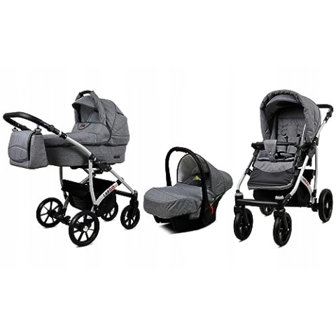 BabyLux® Bambimo Kinderwagen Set 3 in 1 - Largo - incl. Babywanne, Buggy Sportsitz, Auto-Babyschale - Autositz - Kinderwagenset - Kombikinderwagen mit Wickeltasche, Regenschutz usw.