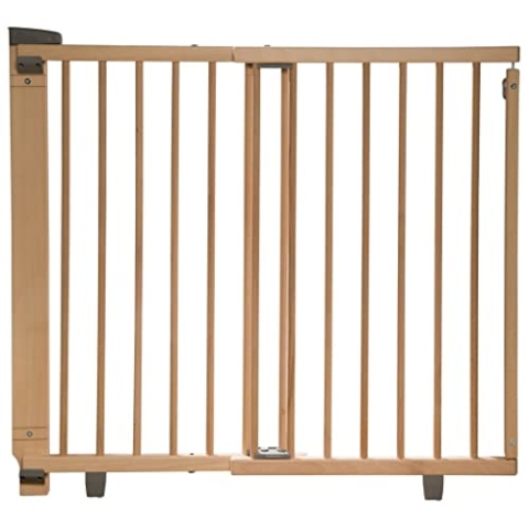 Geuther 2734+ schwenkbares Türschutzgitter Passung: 86 cm - 133 cm TÜV/GS zertifiziert Treppenschutzgitter zum Bohren hohes Babygitter stufenlos einstellbar Sicherheitsverschluss Natur