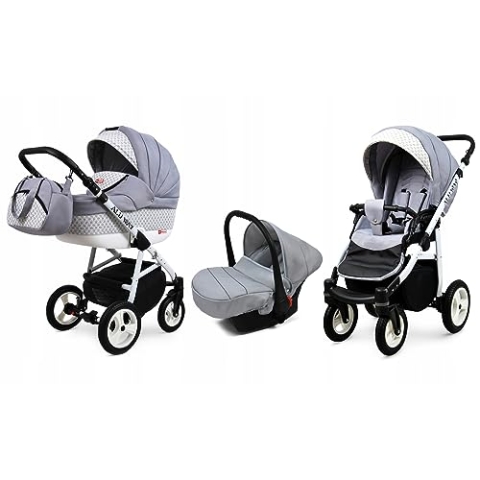 BabyLux® Bambimo Kinderwagen Set 3 in 1 - Alu Way - incl. Babywanne, Buggy Sportsitz, Auto-Babyschale - Autositz - Kinderwagenset - Kombikinderwagen mit Wickeltasche, Regenschutz usw.