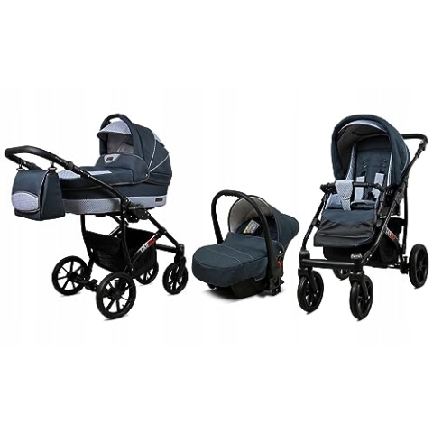 BabyLux® Bambimo Kinderwagen Set 3 in 1 - Largo - incl. Babywanne, Buggy Sportsitz, Auto-Babyschale - Autositz - Kinderwagenset - Kombikinderwagen mit Wickeltasche, Regenschutz usw.