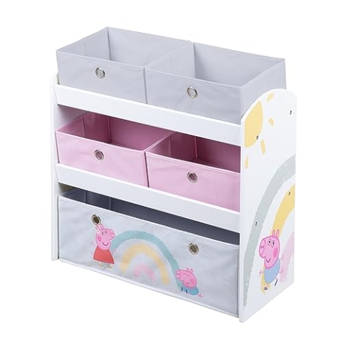 roba Spielregal aus Holz Peppa Pig - Spielzeugregal mit 5 Boxen - Montessori Aufbewahrungsregal für Jungen & Mädchen - Weiß…