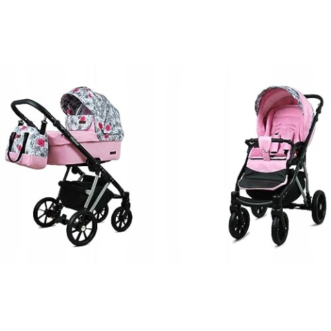 BabyLux® Bambimo Kinderwagen Set 2 in 1 - Marlux Magnetic - incl. Babywanne, Buggy Sportsitz - Kinderwagenset - Kombikinderwagen mit Wickeltasche, Regenschutz, Moskitonetz, Cupholder usw.