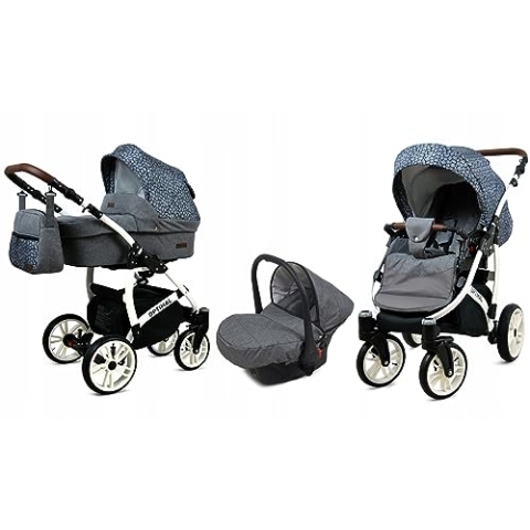 BabyLux® Bambimo Kinderwagen Set 3 in 1 - Optimal - incl. Babywanne, Buggy Sportsitz, Auto-Babyschale - Autositz - Kinderwagenset - Kombikinderwagen mit Wickeltasche, Regenschutz usw.