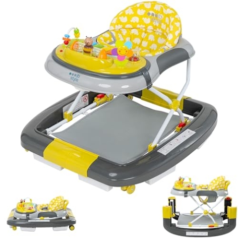 ib style 5in1 Lauflernhilfe, Gehfrei, Schaukelfunktion mit Licht & Melodie, Laufhilfe für Baby ab 6 Monate, Little World, Grün Grau