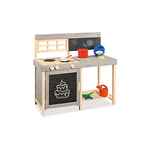 Matschküche Spielküche Fritz von Pinolino aus Massivholz, mit Maltafel für extra Spielspaß, grau
