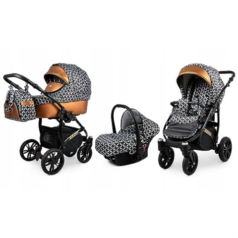 BabyLux® Bambimo Kinderwagen Set 3 in 1 - Miracle - incl. Babywanne, Buggy Sportsitz, Auto-Babyschale - Autositz - Kinderwagenset - Kombikinderwagen mit Wickeltasche, Regenschutz usw.