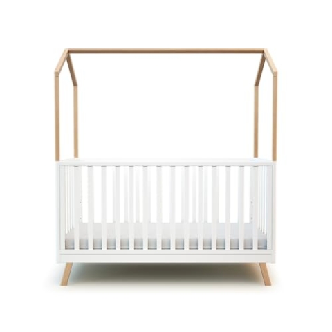 AT4 - Umwandelbares Baby-Kabinenbett aus Holz COMFORT Weiß und lackierte Buche 70 x 140 cm | Junior-Umbaubett | Verstellbarer Lattenrost in 3 Höhen | 100% massive Buche