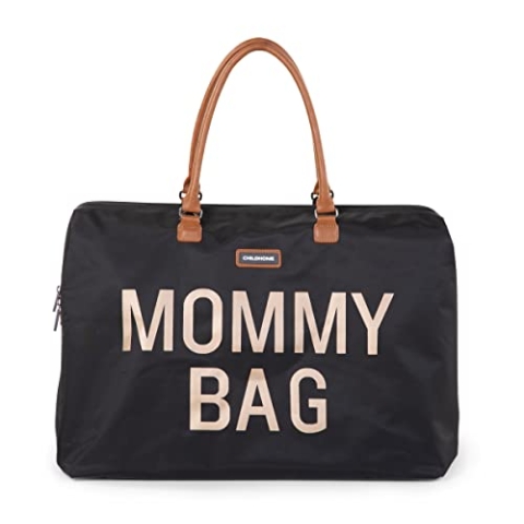 Childhome, Mommy Bag, Wickeltasche, Mutterschaft, Reisetasche, Großes Fassungsvermögen, Wickelunterlage, Verstellbarer Schulterriemen, Unterteilt, Isoliertasche, Kofferdurchführung, Schwarz/Gold