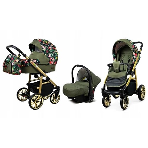 BabyLux® Bambimo Kinderwagen Set 3 in 1 - Color Lux - incl. Babywanne, Buggy Sportsitz, Auto-Babyschale - Autositz - Kinderwagenset - Kombikinderwagen mit Wickeltasche, Regenschutz usw.