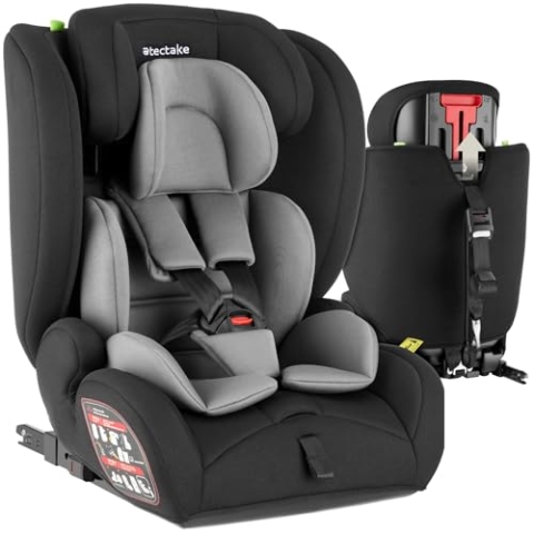 tectake® Kindersitz für Kinder ab 15 Monate, Kindersitz Isofix, Auto Kindersitz, Autositz Befestigung mit 5-Punkt Sicherheitsgurt und Top Tether, Sitzschale mit extra dicker Polsterung, waschbar