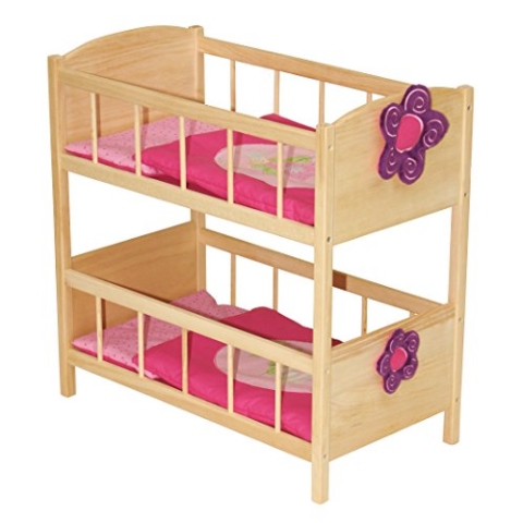 roba Puppenetagenbett Serie 'Happy Fee', Holz natur, inkl. textiler Ausstattung, abnehmbare Blume