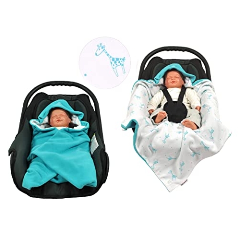 HOBEA-Germany – Einschlagdecke Fußsack für die Babyschale Sommer, Farben Sommerdecken:türkis mit Giraffe