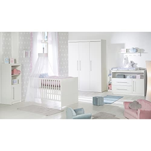 roba Babymöbel Set 2-teilig Maren - Kinderbett 70 x 140 cm umbaubar + Wickelkommode - Weiß