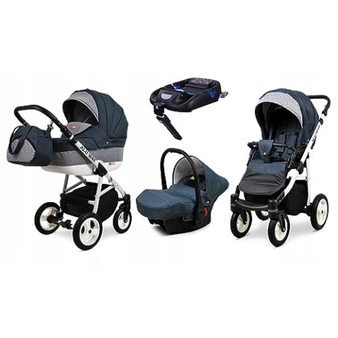 BabyLux® Kinderwagen Set 4 in 1 - Alu Way - incl. Babywanne, Buggy Sportsitz, Auto-Babyschale, ISOFIX-Basisstation - Autositz - Kinderwagenset - Kombikinderwagen mit Wickeltasche usw.