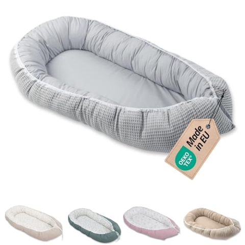 ULLENBOOM Babynest - 100% OEKO-TEX Materialien & Made in EU, Grau - Babynestchen Neugeborene aus kuscheliger Baumwolle, Ideal als Reisebett & Kuschelnest geeignet