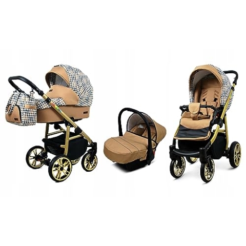 BabyLux® Bambimo Kinderwagen Set 3 in 1 - Color Lux - incl. Babywanne, Buggy Sportsitz, Auto-Babyschale - Autositz - Kinderwagenset - Kombikinderwagen mit Wickeltasche, Regenschutz usw.