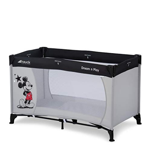 hauck Kinderreisebett Dream N Play ab Geburt bis 15 kg, Klein Zusammenklappbar inkl. Tragetasche und Faltboden, Liegefläche 120 x 60 cm (Disney Mickey Stars)