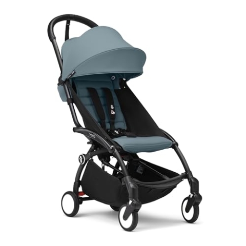 Stokke YOYO3 Kinderwagen ab 6 Monaten - Inklusive schwarzem Rahmen, Aqua Sitzkissen + Verdeck - Blitzschnell ein- und ausklappbar - Leicht & kompakt - Handgepäck-kompatibel