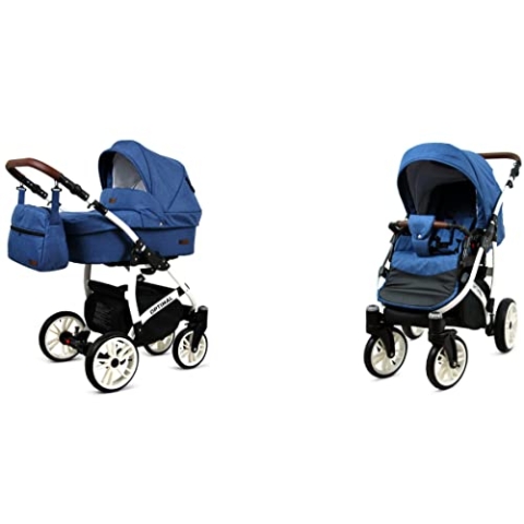 BabyLux Optimal 2-in-1 Baby Kinderwagen Tief und Kinderwagen mit Zubehör Verstellbar und faltbar Aluminium Konstruktion Wasserdicht Nicht abnehmbare Räder Chocolate White Frame