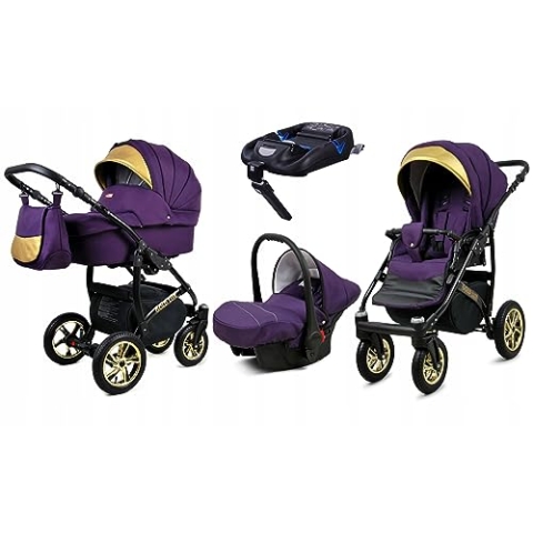 BabyLux® Kinderwagen Set 4 in 1 - Gold Lux - incl. Babywanne, Buggy Sportsitz, Auto-Babyschale, ISOFIX-Basisstation - Autositz - Kinderwagenset - Kombikinderwagen mit Wickeltasche usw.