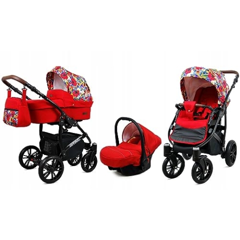 BabyLux® Bambimo Kinderwagen Set 3 in 1 - Optimal - incl. Babywanne, Buggy Sportsitz, Auto-Babyschale - Autositz - Kinderwagenset - Kombikinderwagen mit Wickeltasche, Regenschutz usw.