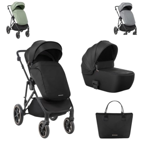 Kikkaboo Kinderwagen Thea 2 in 1 EVA-Räder verstellbarer Schiebegriff Babywanne, Farbe:schwarz