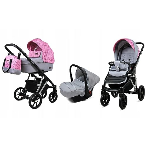 BabyLux® Bambimo Kinderwagen Set 3 in 1 - Marlux Magnetic - incl. Babywanne, Buggy Sportsitz, Auto-Babyschale - Autositz - Kinderwagenset - Kombikinderwagen mit Wickeltasche, Regenschutz usw.