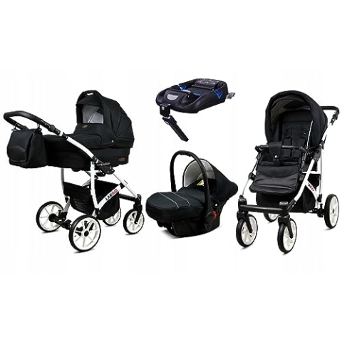 BabyLux® Kinderwagen Set 4 in 1 - Largo - incl. Babywanne, Buggy Sportsitz, Auto-Babyschale, ISOFIX-Basisstation - Autositz - Kinderwagenset - Kombikinderwagen mit Wickeltasche usw.