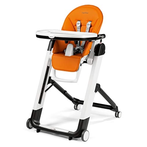 Peg Perego Siesta Follow Me - Arancia - Design-Hochstuhl mit Baby-Liegefunktion und Stop&Go-System mit Memory-Funktion, Lederimitat-Bezug, orange