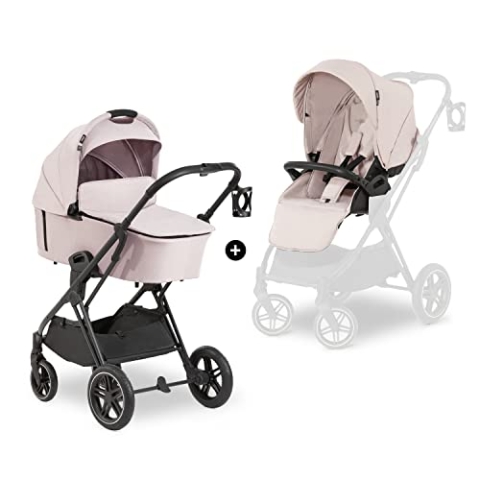 hauck 2 in 1 Kinderwagenset Vision X Set ab Geburt bis 22 kg mit Babywanne, wendbaren Sportsitz mit Beindecke und Liegefunktion, UPF 50+, Gummiräder, Getränkehalter, Zusammenklappbar (Melange Beige)