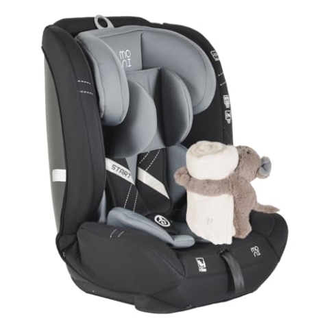 Moni Kindersitz i-Size Start (76-150cm) Kopfstütze verstellbar, Kuscheltier, Farbe:grau
