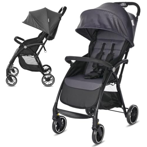 Lorelli Kinderwagen Fresh, Sport Buggy klein zusammenklappbar, nur 5,9kg, kompakter Sportsitz bis 22kg, Baby Reisebuggy mit Flaschenhalter, Einhand-Klappsystem, grau