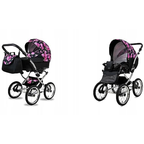 BabyLux® Bambimo Kinderwagen Set 2 in 1 - Margaret Exclusive - incl. Babywanne, Buggy Sportsitz - Kinderwagenset - Kombikinderwagen mit Wickeltasche, Regenschutz, Moskitonetz, Cupholder usw.