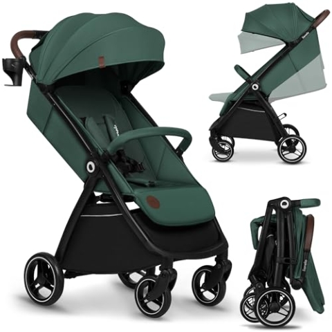 LIONELO INGRID Kinderwagen bis 22 kg von 6 Monaten bis 4 Jahren Große 360° schwenkbare Räder Volle Federung Einhändig zusammenklappbar Verstellbare Rückenlehne und Fußstütze Großes XXL-Verdeck