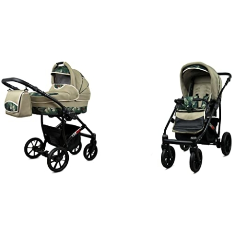 BabyLux Largo 2-in-1 Baby Kinderwagen Tief und Kinderwagen mit Zubehör Verstellbar und faltbar Aluminiumkonstruktion Wasserdicht Nicht abnehmbare Räder Navy Blue Star Black Frame