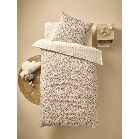VERTBAUDET Kinder Bettwäsche-Set RETRO FLOWERS mit Recycling-Baumwolle mehrfarbig 220X240 63X63