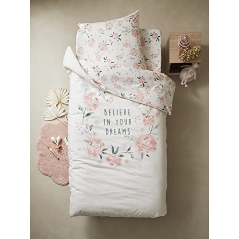 Vertbaudet VERTBAUDETKinder Bettwäsche-Set „Rosentraum“ Oeko-Tex®wollweiß/rosa140X200 - Kissen 63X63