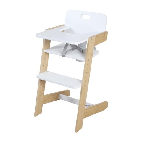 roba Babyhochstuhl Nature Up - Hochstuhl aus FSC-zertifiziertem Bambus Holz - Mitwachsend mit abnehmbarem Essbrett - 3-Punkt-Gurt - Bis 70 kg belastbar - Weiß/Natur