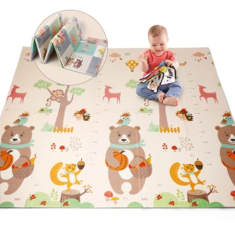 K IKIDO Faltbare Baby-Krabbelmatte, Babyschaummatte, Babyspielmatte, 200×180×1,5 cm, drinnen und draußen, doppelseitig, wasserdicht und rutschfest