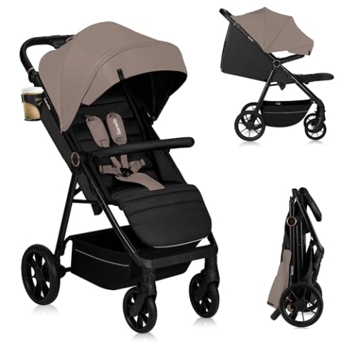 LIONELO MIRA Buggy bis zu 22 kg von 6 Monaten bis 4 Jahren Schwenkbare 360° Räder Volle Stoßdämpfung Verstellbare Rückenlehne und höhenverstellbares Verdeck XXL UPF50+ Großer Korb bis zu 3 kg