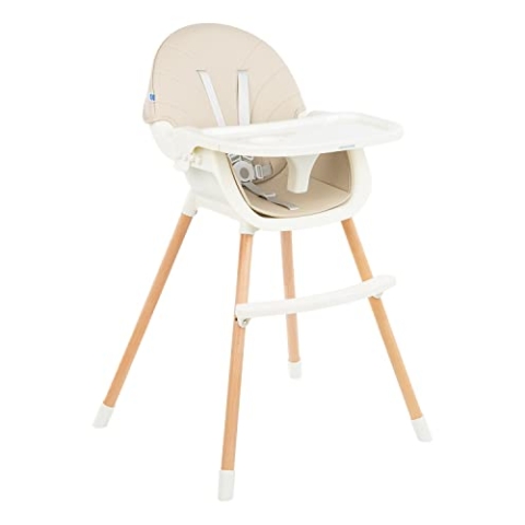 Kikkaboo Kinderhochstuhl Nutri 2 in 1 Holzbeine Fußstütze abnehmbares Tablett, Farben:beige