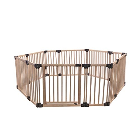 Safetots HolzSpielbereich, Sechseck, 6 x 120cm, Naturholz, 76cm Hoch, Multi-aktivitaetzentren, Spielbereich für Kleinkinder, Großer Spielbereich, Einfache Installation
