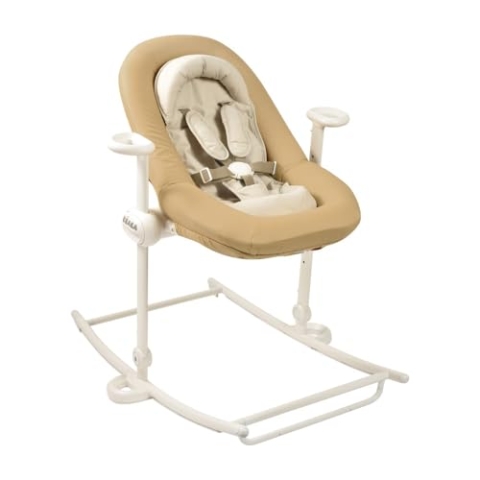 BÉABA, Babywippe, Babywippe Up&Down Plus, 4 Höhen, 3 Neigungen, Faltbar, Sitzverkleinerung für Neugeborene, Sitz aus 100% Baumwolle, hochwertige Verarbeitung, 5-Punkt-Gurt, patentiert, Ocker