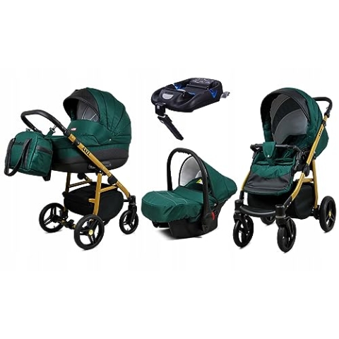 BabyLux® Kinderwagen Set 4 in 1 - Axel - incl. Babywanne, Buggy Sportsitz, Auto-Babyschale, ISOFIX-Basisstation - Autositz - Kinderwagenset - Kombikinderwagen mit Wickeltasche usw.