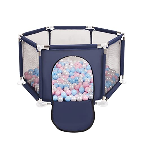 Selonis Sechseckiger Laufstall Mit 400 Bälle Laufgitter Für Kinder, Blau:Babyblau/Puderrosa/Perle