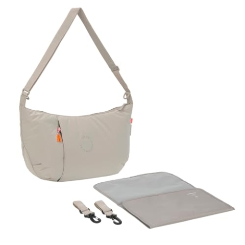 LÄSSIG Baby Wickeltasche zum Umhängen mit Wickelunterlage, Kinderwagenbefestigung, wasserabweisend/GRE Lunua Bum Bag beige